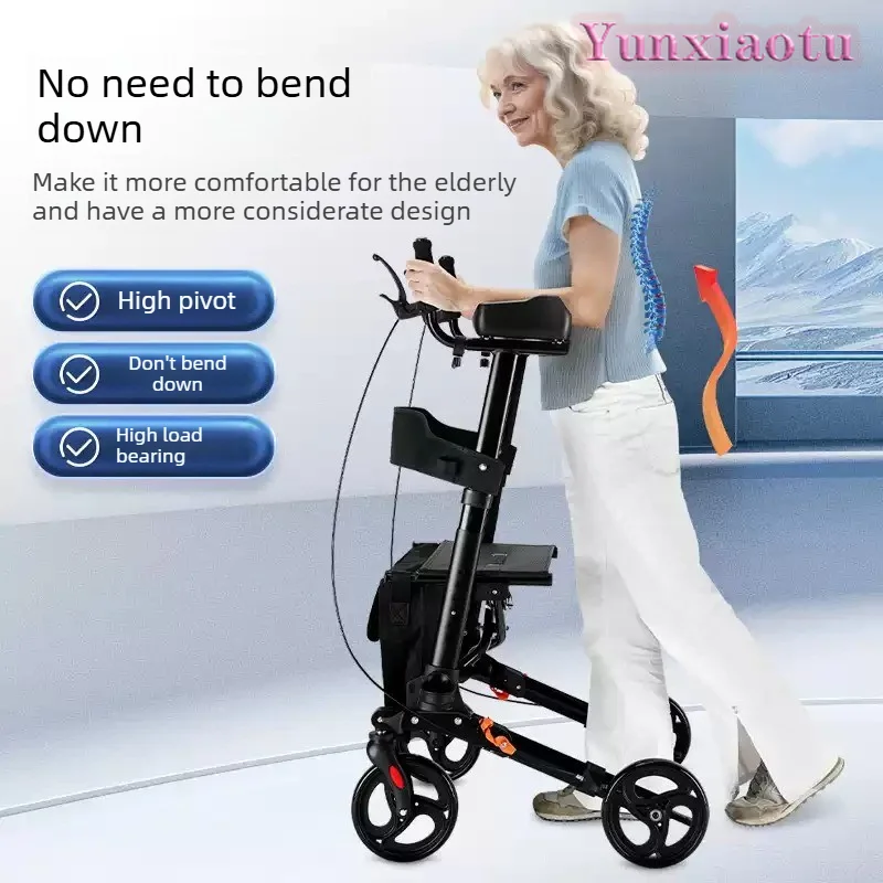 4 Wheel Foldable Rollator Walker for Elderly Seniors Compact Mobility Aid with Shopping Bag Anti Fall Brake Heavy Duty