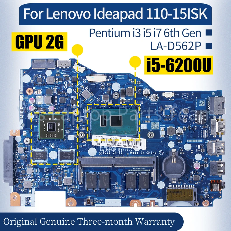 LA-D562P For Lenovo Ideapad 110-15ISK Laptop Mainboard 5B20L8290211 5B20N048711 Pentium i3i5i7 6th Gen Notebook Motherboard