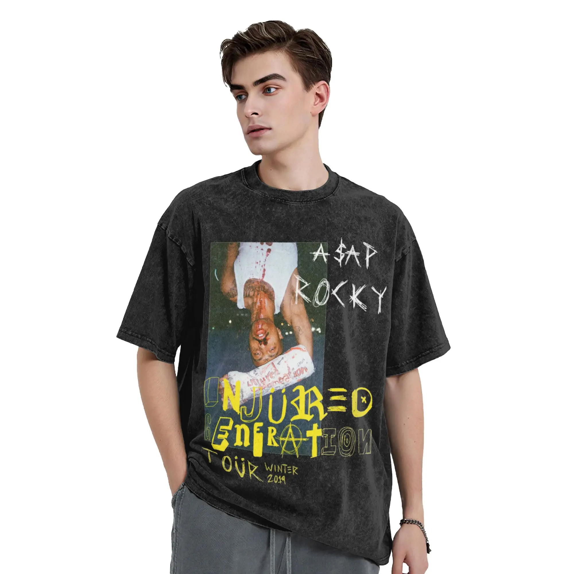 Men Women's Injured Generation Tour Vintage Washed T Shirt Asaps Hio Hop 100% Cotton Clothes Casual Round Neck Tee Shirt