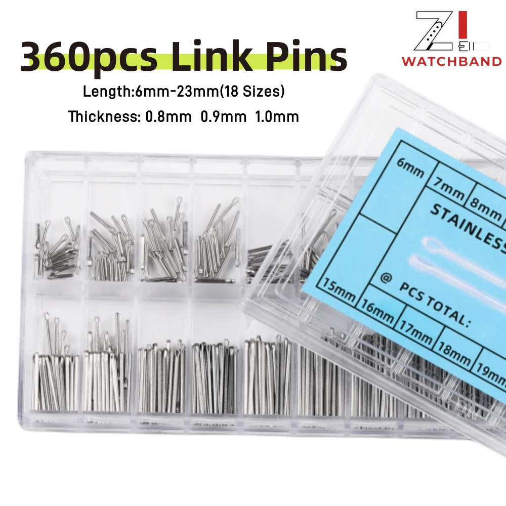 360pcs Watch Repair Tools 0.8/0.9/1.0mm with Box 6-23mm Stainless Steel Strap Link Pins Cotter Bar Assort Watch Repair Tool