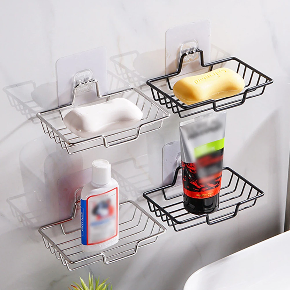 1 Stainless Steel Soap Holder For Household, Non-Punching Wall Hanging Soap Tray, Suitable For Bathroom, Kitchen, Square