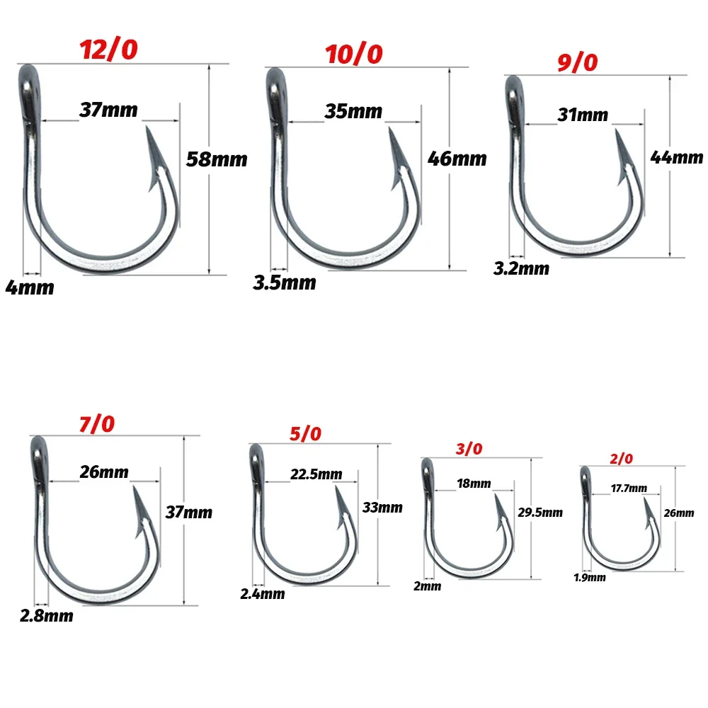 20PCS Giant Fish Hooks 1/0-12/0 Super Fishhook Stainless Steel Gaff Barbed Antirust Sharp Angle Tackle Pesca Fishing Circle Hook