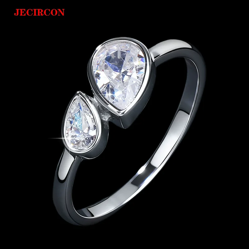 

JECIRCON S925 Sterling Silver Double Teardrop Moissanite Ring D Color VVS1 Sparkling Women's Fine Jewelry Engagement Party Gift