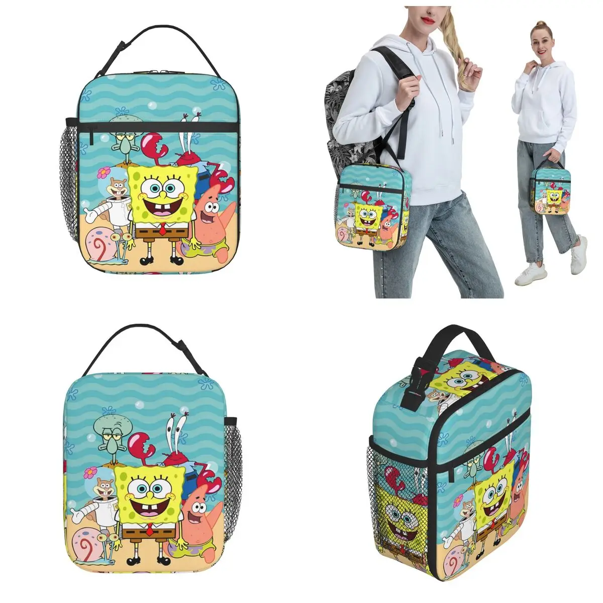 SpongeBobed Children Kids Cartoon Insulated Lunch Bag For Outdoor anime Food Storage Bag Portable Thermal Cooler Bento Box