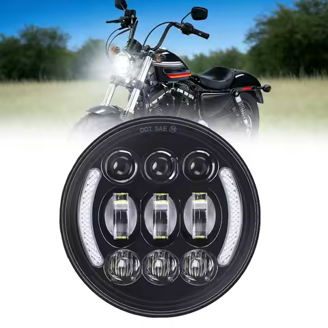 Motorcycle Headlight 5.75 Inch Black Halo Angel Eyes LED For Harley Sportster 1200 883 Street Softail Dyna 5-3/4" Round Headlamp