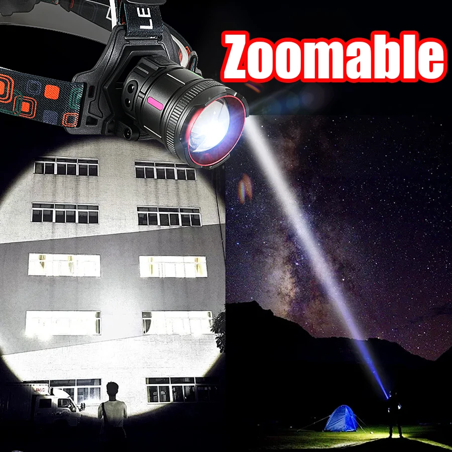 90000000LUX High Power Rechargeable Headlamp Powerful Sensor Head Flashlights 900W LED Headlights Lighting 4000M Outdoor Fishing