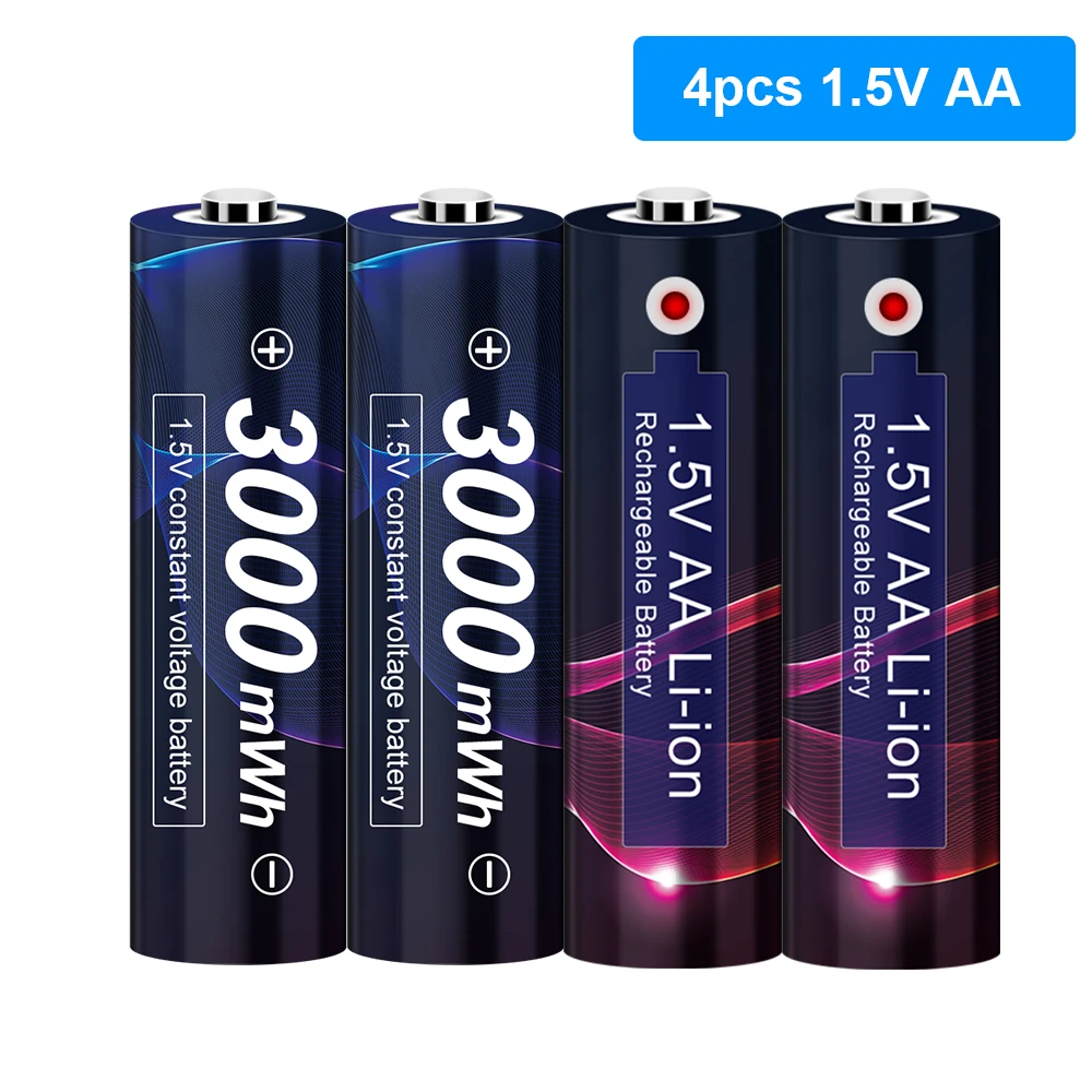 

AA 1.5V Rechargeable Battery 3000mWh Battery AA 1.5V Li-ion Battery for clocks, mouse, computers 1.5V AA Rechargeable Battery AA