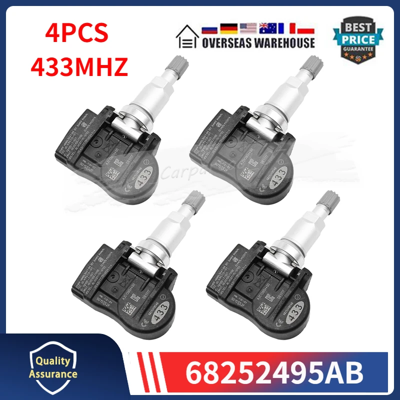 4PCS Tire Pressure Monitor System Sensor 68252495AB For 2018 Dodge Durango 2016-2018 Jeep Grand Cherokee TPMS 433MHZ 68255495AA