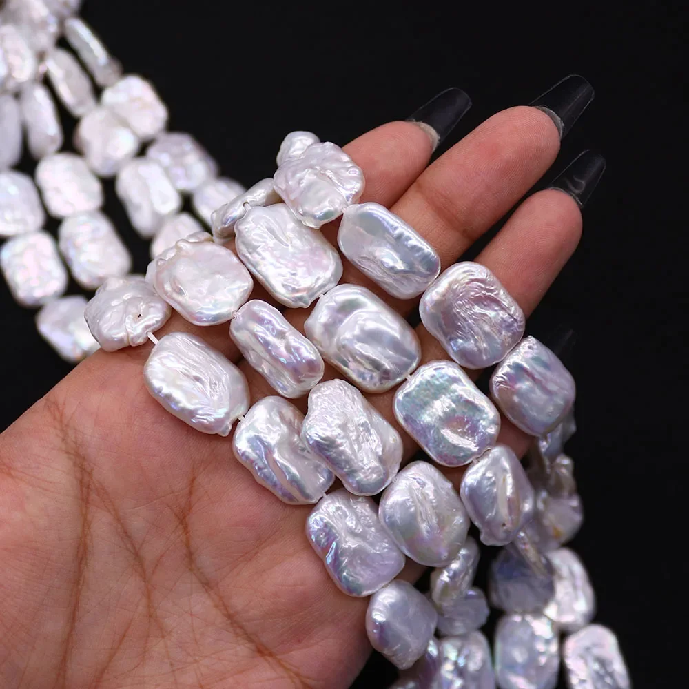 White Natural Freshwater Pearl Beads 14x18mm Rectangle Straight Holes Loose Bead 1 Strand For DIY Woman Necklace Jewelry Gift