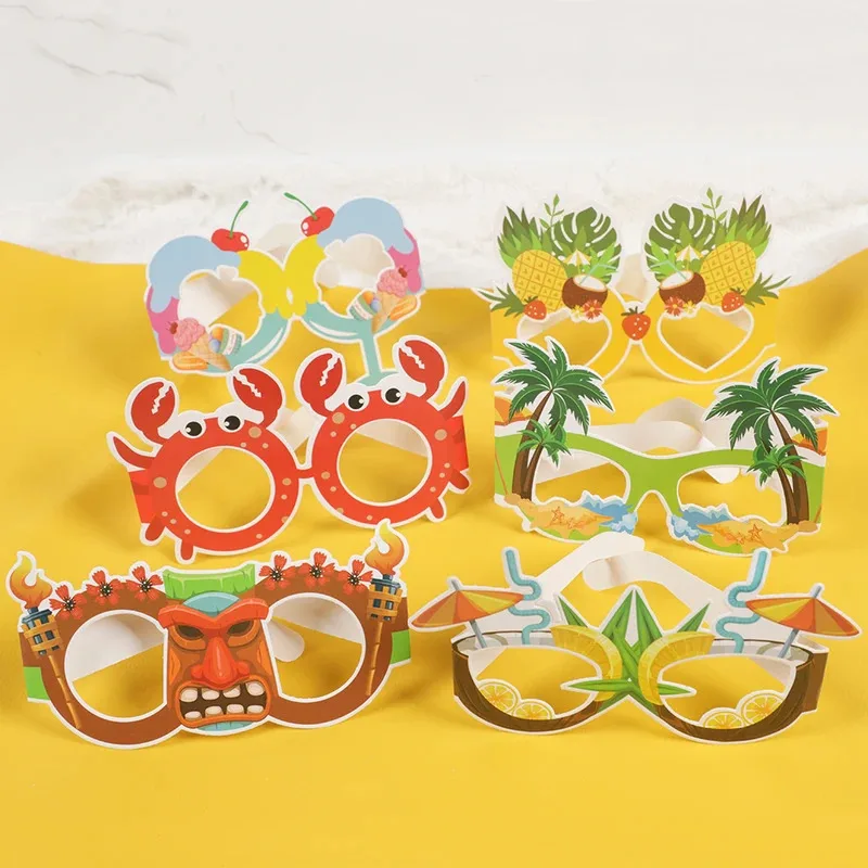 6Pcs Cartoon Nette Hawaiian Ananas Papier Gläser Sommer Strand Geburtstag Party Foto Requisiten Tropical Hawaii Party Dekorationen