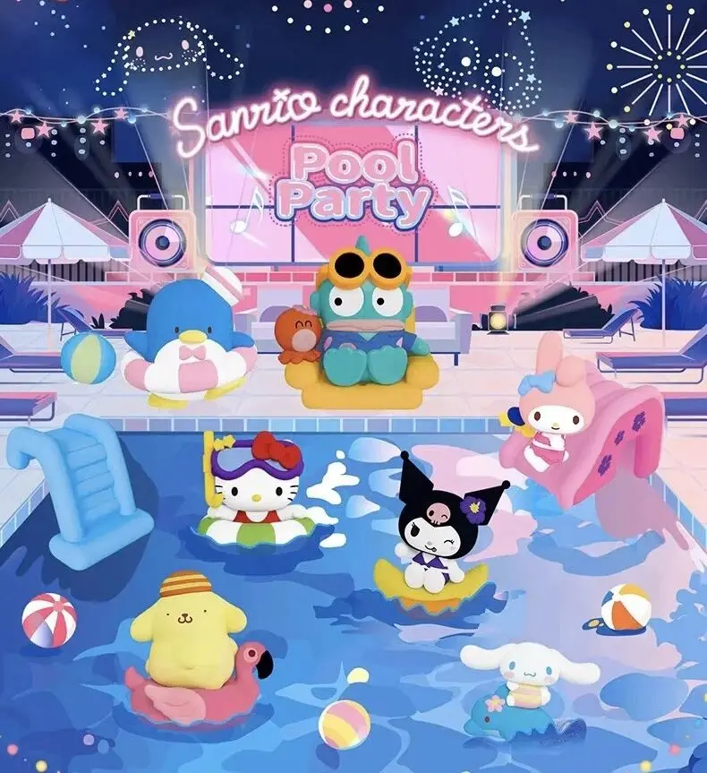 ใหม่ Sanrio สระว่ายน้ําปาร์ตี้กล่องตาบอด Hellokitty แนวโน้ม Kuromi Cinnamoroll รูปเดสก์ท็อปเครื่องประดับของเล่นเด็กของขวัญวันเกิด