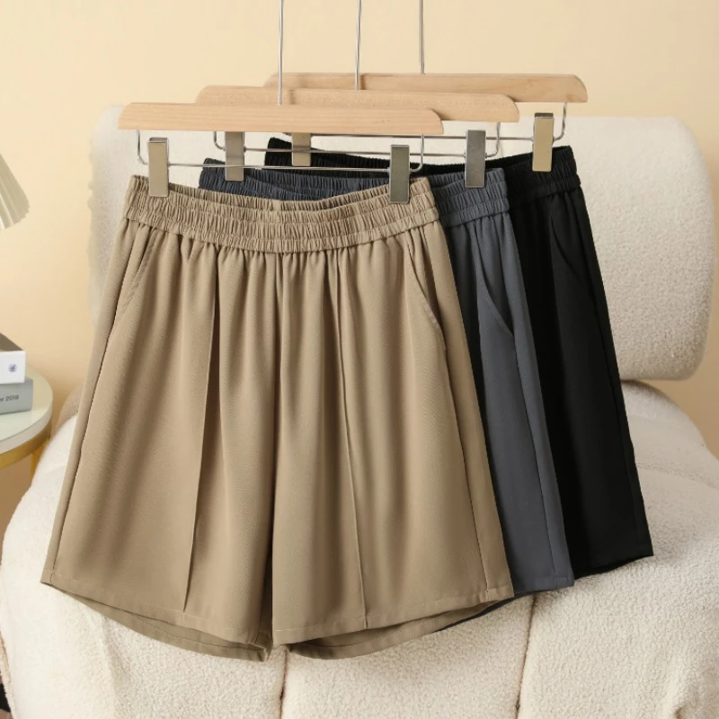 

Plus Size Shorts High Elastic Waist Wide Leg Loose Short Pants Women's Summer 2025 Fashion with Pockets Knee-length Shorts
