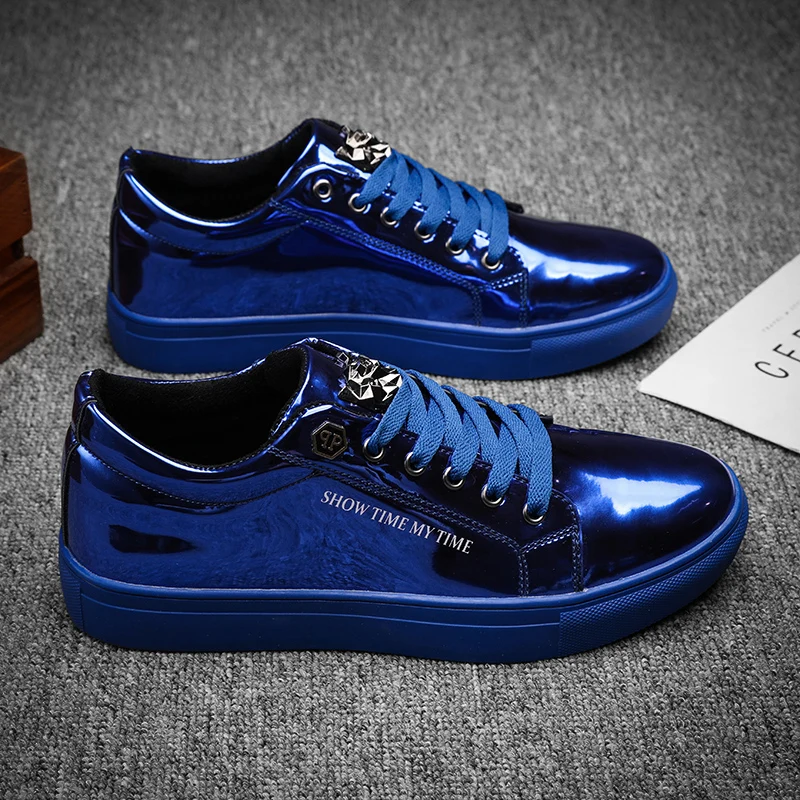 Luxury Men Casual Sneakers Blue Shiny Fashion Men's Board Shoes British Style Hip Hop Street Walking Shoes Male Tenis Masculino