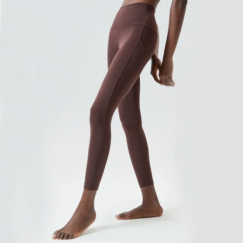 ผู้หญิงสูงเอวกีฬากางเกงขายาวสีทึบ Buttery Soft Pocket กางเกงโยคะ SLIM FIT ยืดออกกําลังกายวิ่ง Tights กีฬา