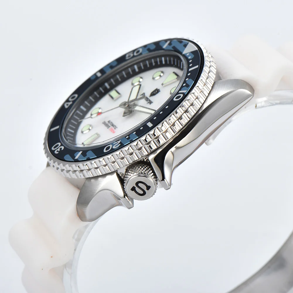 PARNSRPE NH35 42mm Aluminum Bezel Diver Watch, Sapphire Crystal Solid Caseback Date at 3 Rubber Strap Waterproof Sports