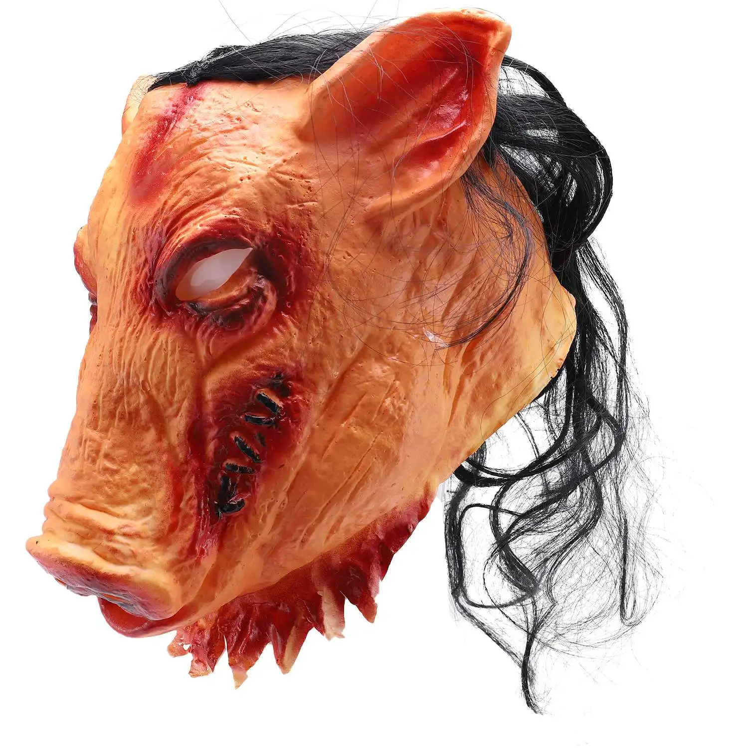 Halloween Scary Masks Novelty Pig Horror with Hair Masks Caveira Cosplay Costume Realistic Latex Festival Supplies Mask