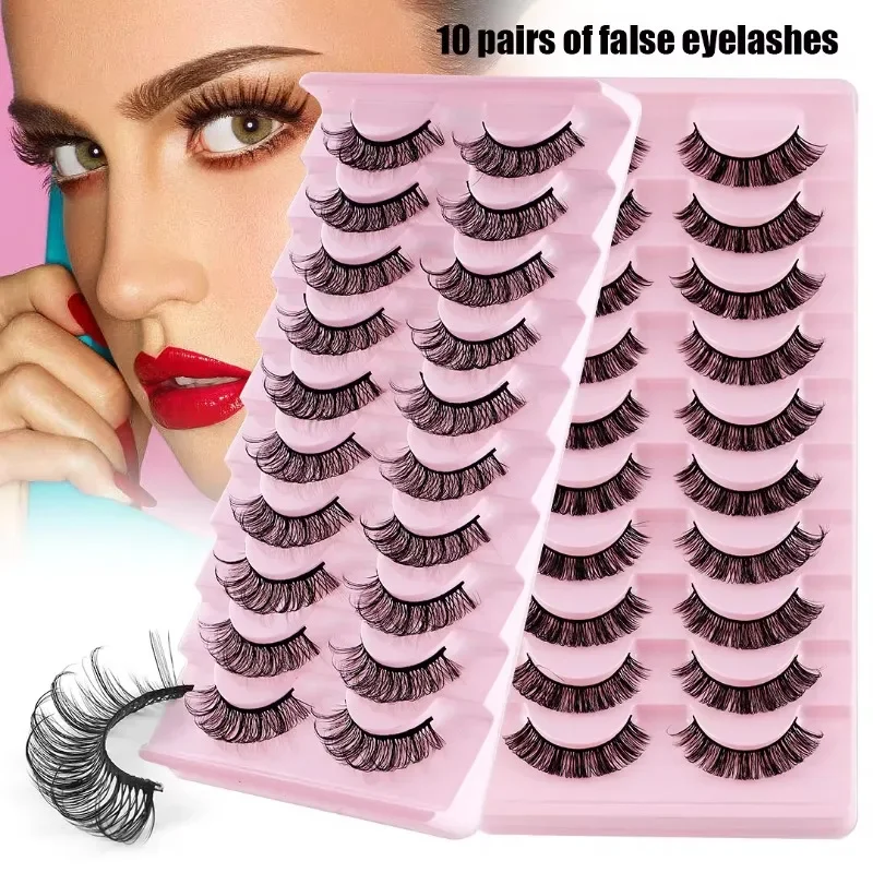 

New 10 Pairs DD Volume Russia Short False Eyelashes Natural Thick Fake Strip Artificial Lashes Makeup Lash Extension Cross Lash