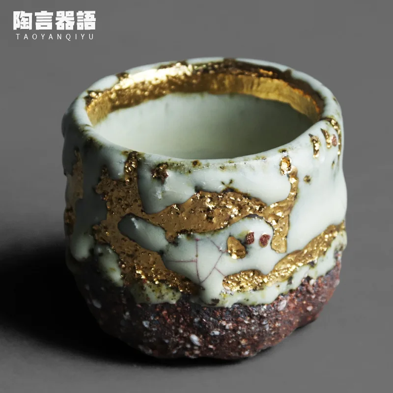 Rock mine pottery wormhole painting gold master tea cup hand-kneaded craftsmanship individual kung fu tea ceremony tea single cu