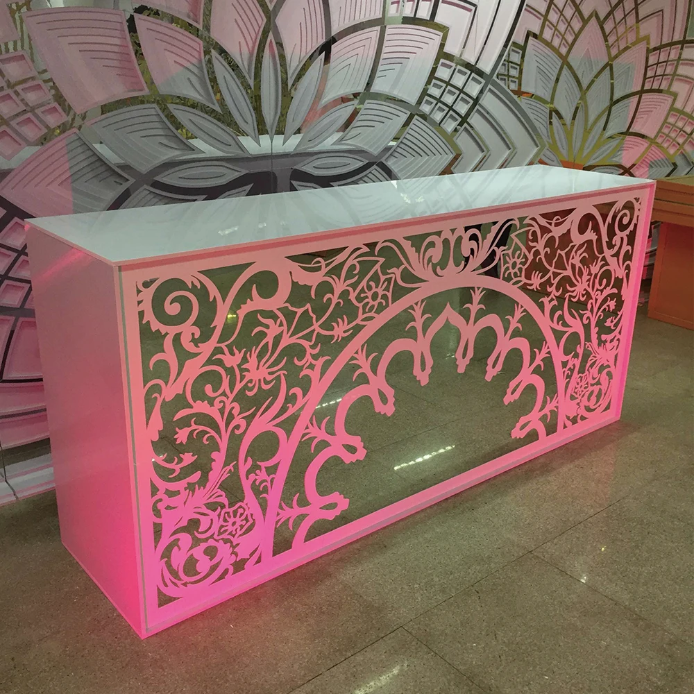 

2022 Exquisite Flower White Color Carved Rectanglei Bar Counter Table For Hall Wedding Decor