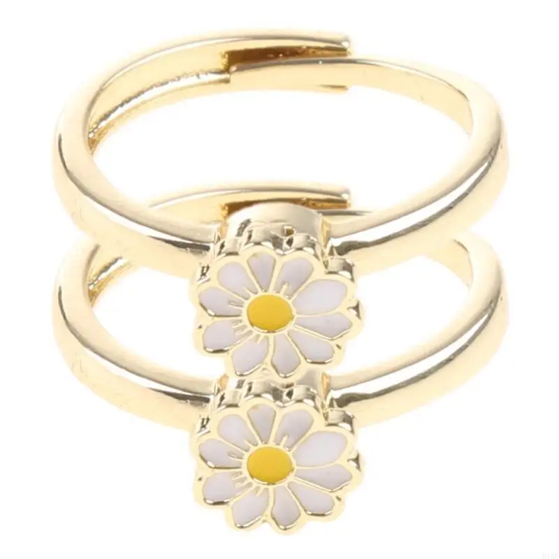 91AF FlowerMeditation Ring Anxiety Rotatable Relieve Stress for Wife Adjustable