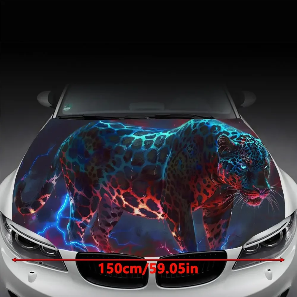 الأزرق العينين الحيوان جاكوار طباعة غطاء السيارة التفاف اللون ملصق فينيل شاحنة الرسم بونيه DIY اكسسوارات السيارات الديكور ملصق مائي هدية #2