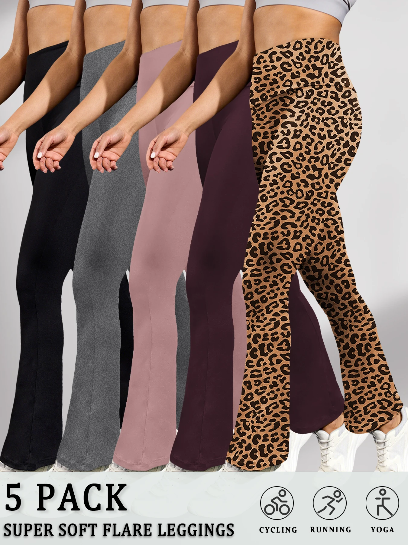 

5 Pack Women's Super Soft Flare Pants High Waisted Tummy Control Workout Yoga Push Up Gym Fitness Leggings Bell Bottoms