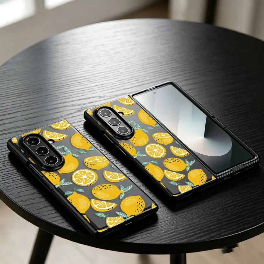 Back Phone Cover Case for Samsung Galaxy Z Fold 8 ZFold5 Z Fold 7 6 5 4 3 ZFold6 ZFold4 ZFold3 ZFold7 Cartoon Lemon