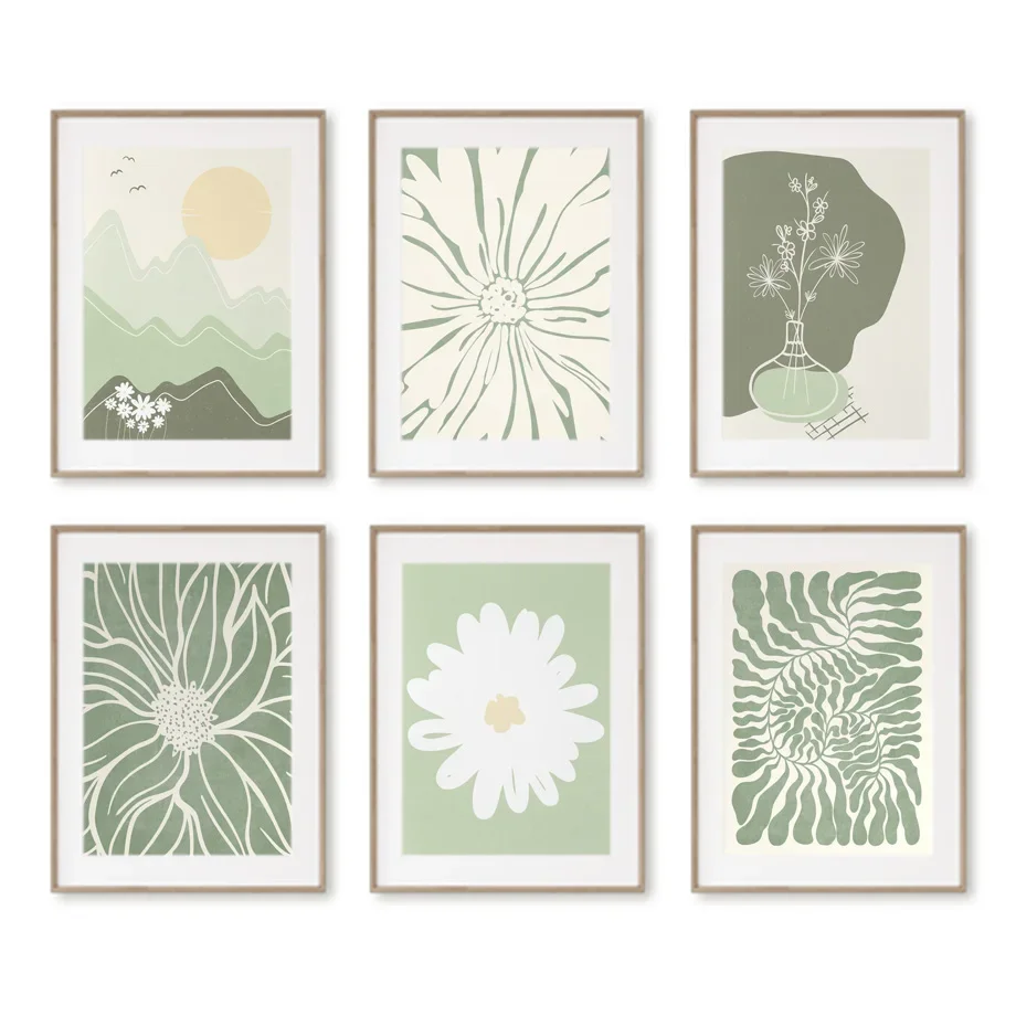 Lines Vase Plants Mint Abstract Pattern Wall Art Pictures Canvas Painting Nordic Posters And Prints For Living Room Home Decor