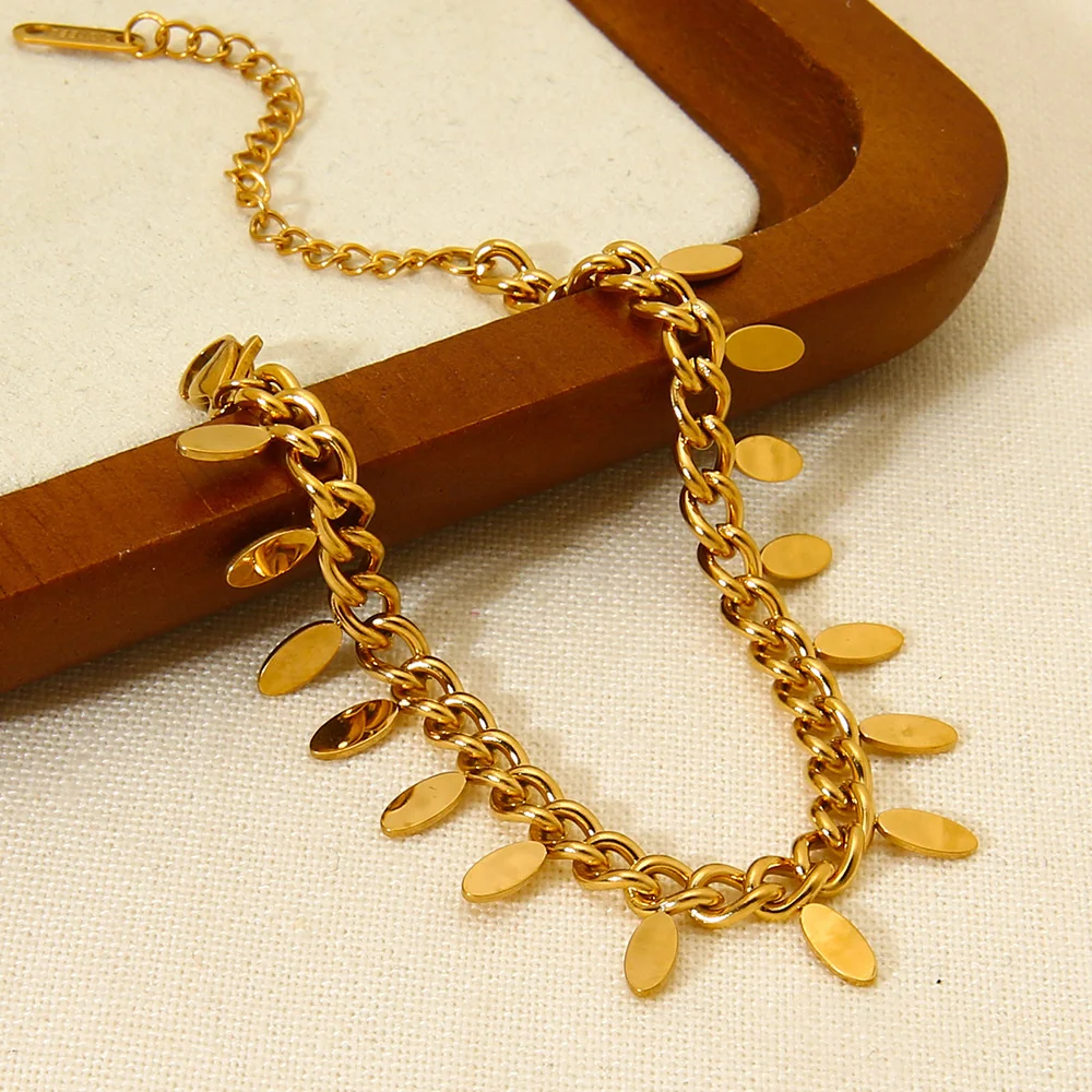 

Personalized Minimalist Leaf Tassel Chain Gold Color Stainless Steel Bracelet Light Luxury Hundred Hand Accessories Wholesale