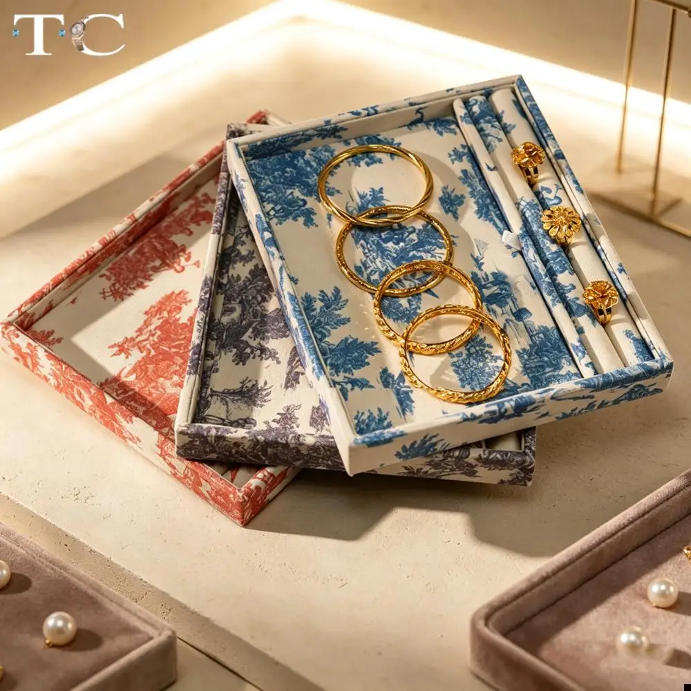 25x20CM  French Country-Style Linen Jewelry Tray for Rings Earring Necklaces and Bracelets Multifunctional and Detachable