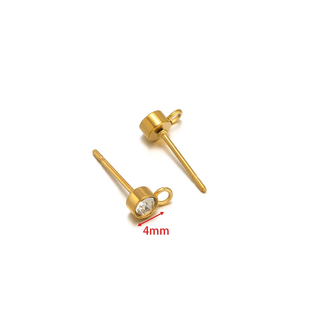 20 Stück Edelstahl Gold Farbe Zirkon Ohrstecker Post mit Haken für DIY Ohrringherstellung Schmuckzubehör Großhandel 3/4/5/6 mm