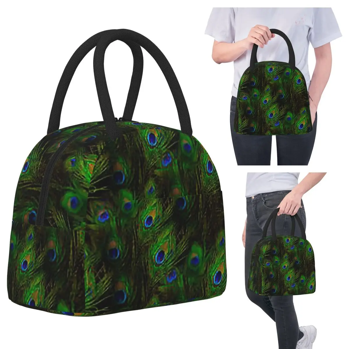 

Peacock Feathers Insulated Lunch Bag for Women Office Cooler Thermal Food Box Tote Leakproof Lunch Boxes Container