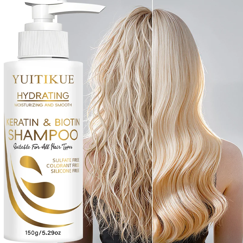 

YUITIKUE Keratin & Biotin Hydrating Shampoo - Sulfate & Silicone Free Moisturizing Smooth Shampoo for All Hair Types