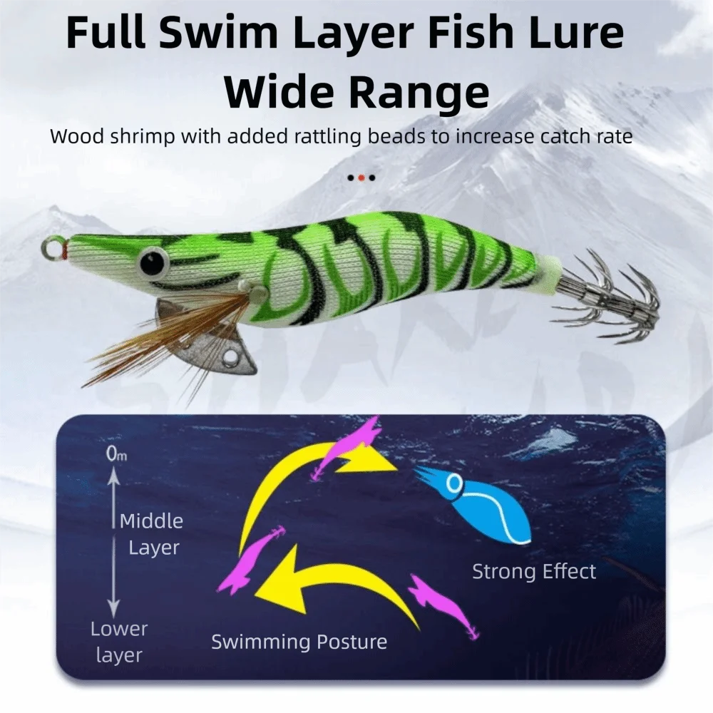 5 قطعة توهج في الظلام مضيئة الحبار الصيد إغراء عيون ثلاثية الأبعاد الملونة خشبية الروبيان الطعم طبقة مزدوجة هوك UV رد الفعل