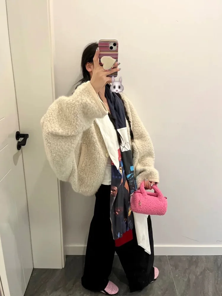 

Ele Women's Woolen Coat oulder Drop Sle Winter Outerwear Long Sve Commute Faion Classic Circle Pattern Design