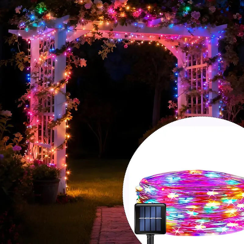 Guirlande lumineuse solaire LED pour jardin, 8 modes, flexible, DIY, pour patio, clôture, arbre, balcon, décoration