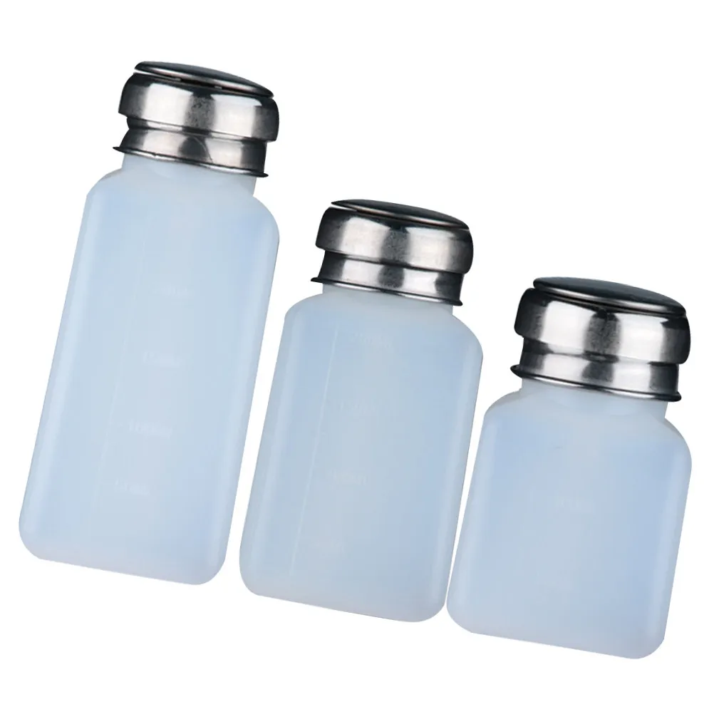 3Pcs Nail Polish Remover Bottle Lockable Press Pump Leakproof Portable Nail Liquid Storage Bottle for Travel Home Use Dispenser view 3