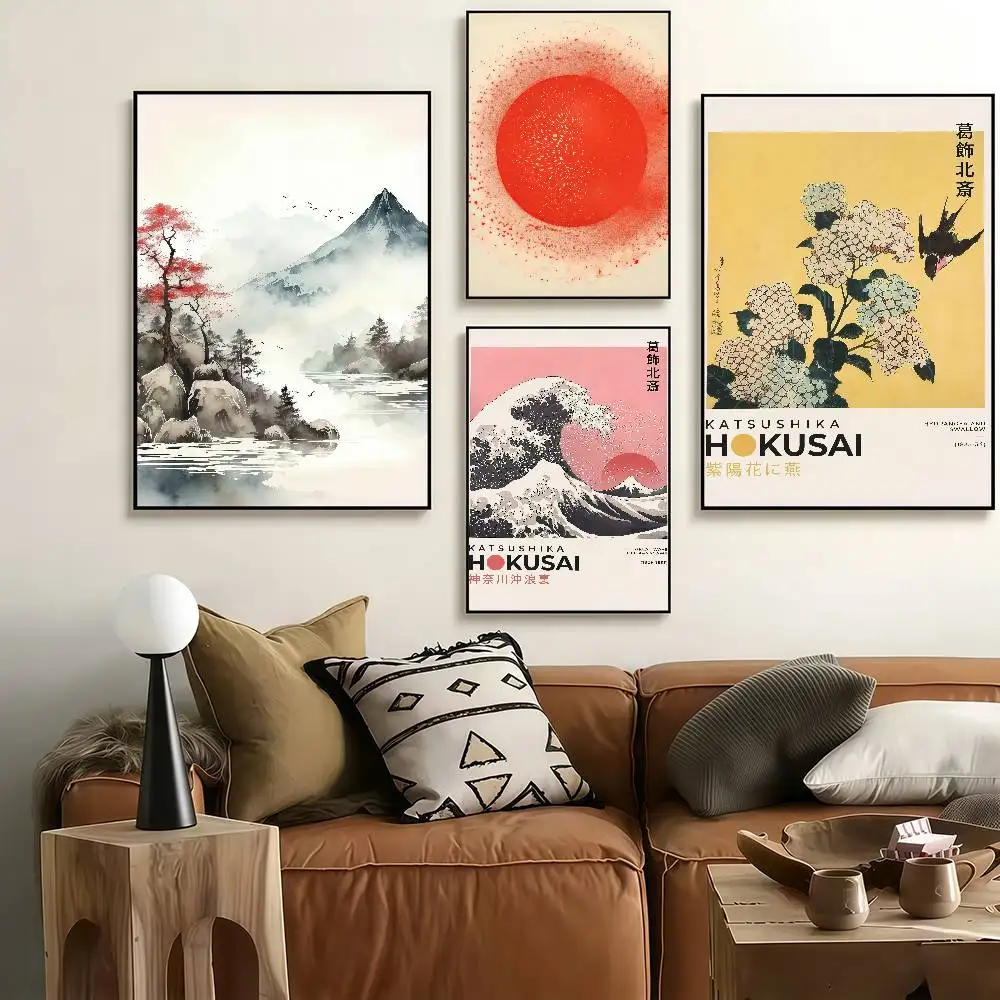 Japanese Katsushika Hokusai Exhibition Art Poster Self-adhesive Art Waterproof Paper Sticker Coffee House Bar Room Wall Decor