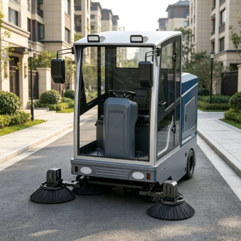 Full Closed Cabin Pure Electric Sweeper Double Vacuum Suction Wide Range Industrial Cleaning Equipment For Airport Passage