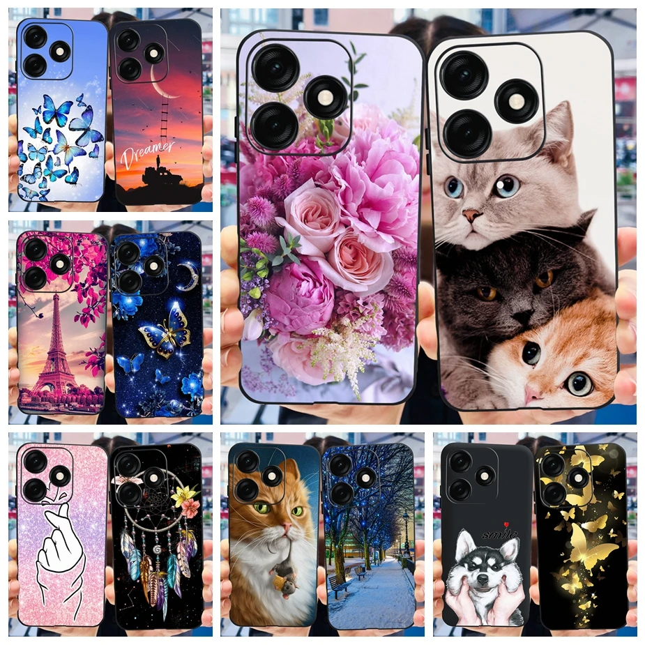 For Tecno Spark 20C Case Cute Cat Flowers Painted Cover Soft TPU Phone Case For Tecno Spark 20 Pro Spark20 C Fundas Shell Bumper