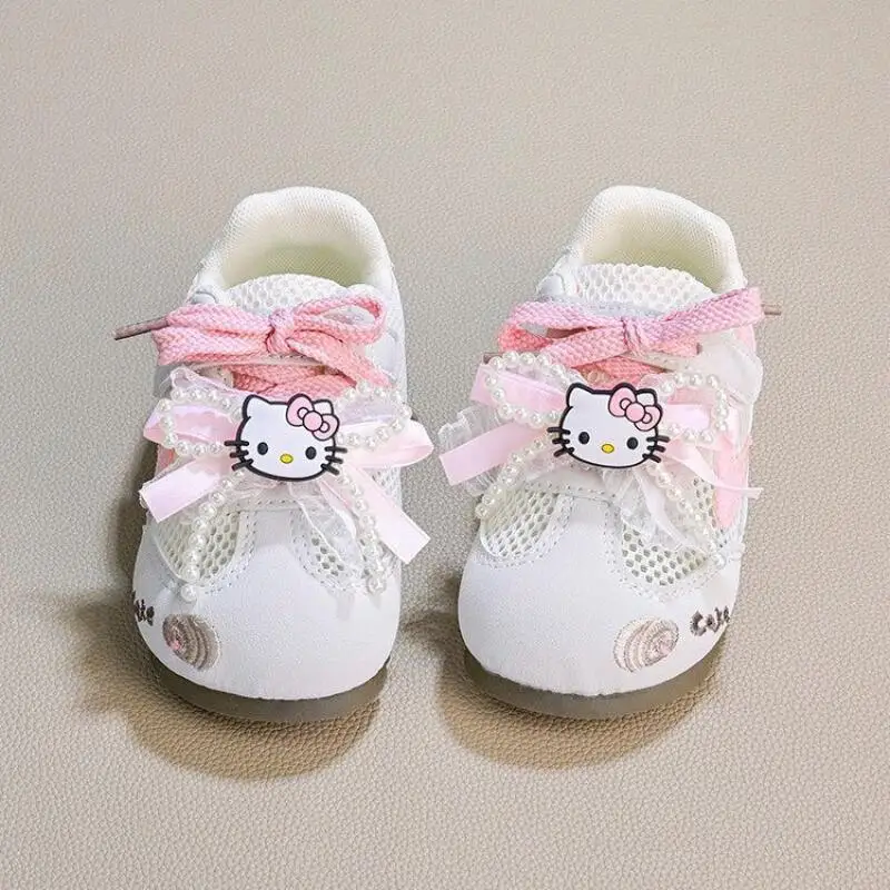 サンリオハローキティキッズプリンセスシューズ子供テニスシューズソフト底真新しい女の子カジュアルシューズ甘いレーススポーツサンダル 1
