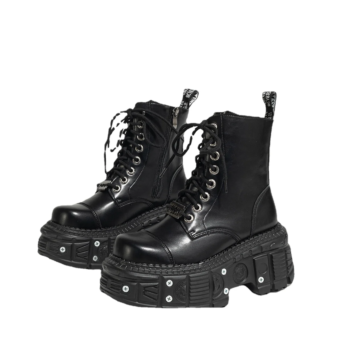 2024 New Women Punk Metal Raise the Bottom Motorcycle Muffin Lace-up Boots