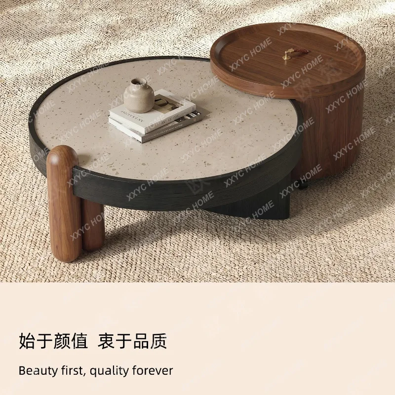 XXMedieval wabi-sabi wind living room household light luxury high-end round combination coffee table