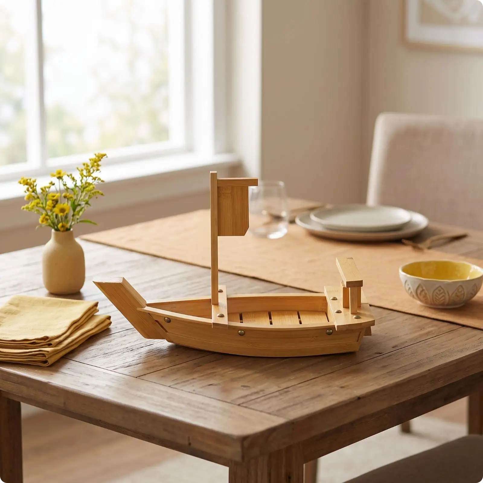 Sushi Boat Wooden Sashimi Serving Boat Handcrafted Sushi Serving Tray for Restaurants, Themed Parties, Buffets, Home Dining