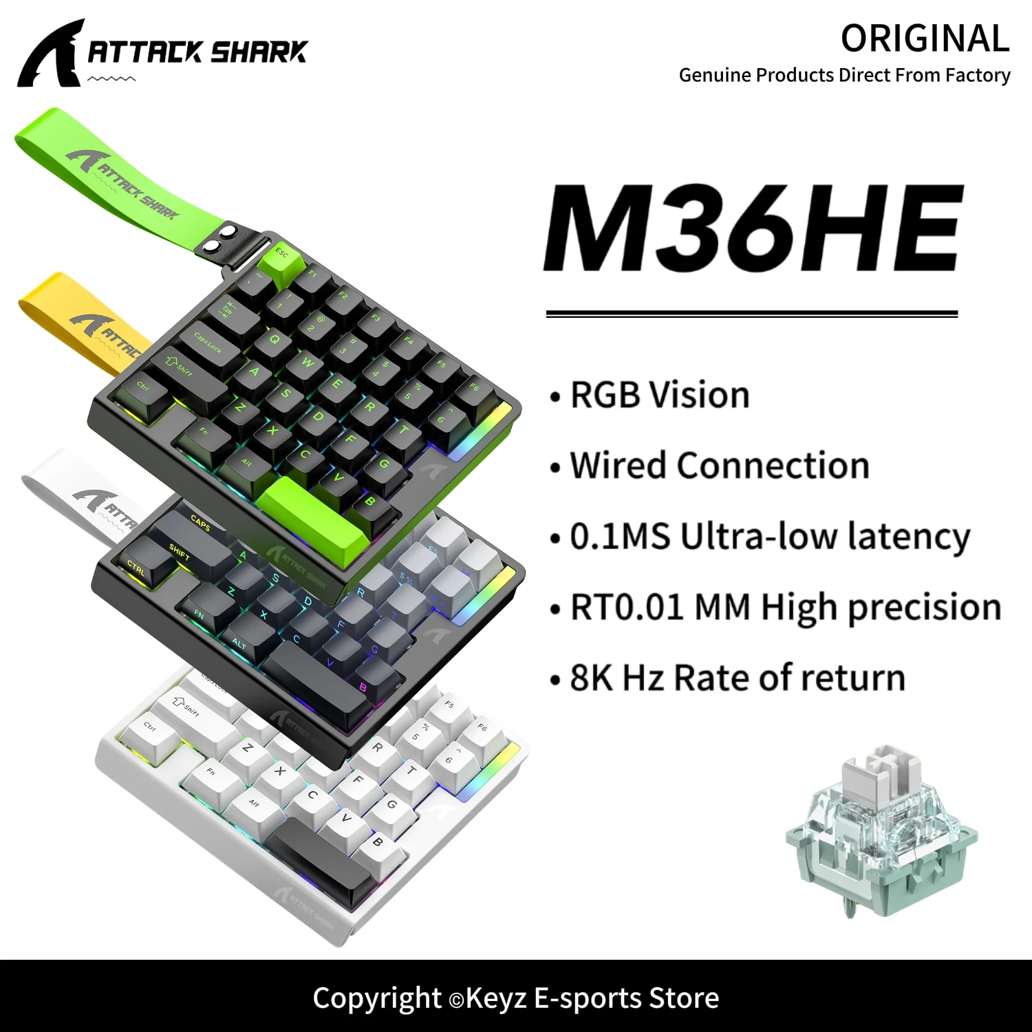 ATTACK SHARK M36HE Hall Effect Keyboard-8000Hz Wired Gaming Keyboard 0.01mm Adjustable RT & 0.1ms Ultra-Low Latency for E-Sports