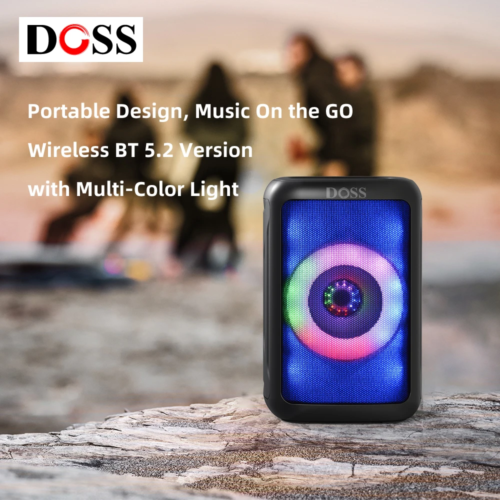 DOSS Portable Wireless Speaker Bluetooth 5.2 Outdoor Camping Sound Box 10W HD Sound Multi-Color Light 12 Hours Playtime Speakers