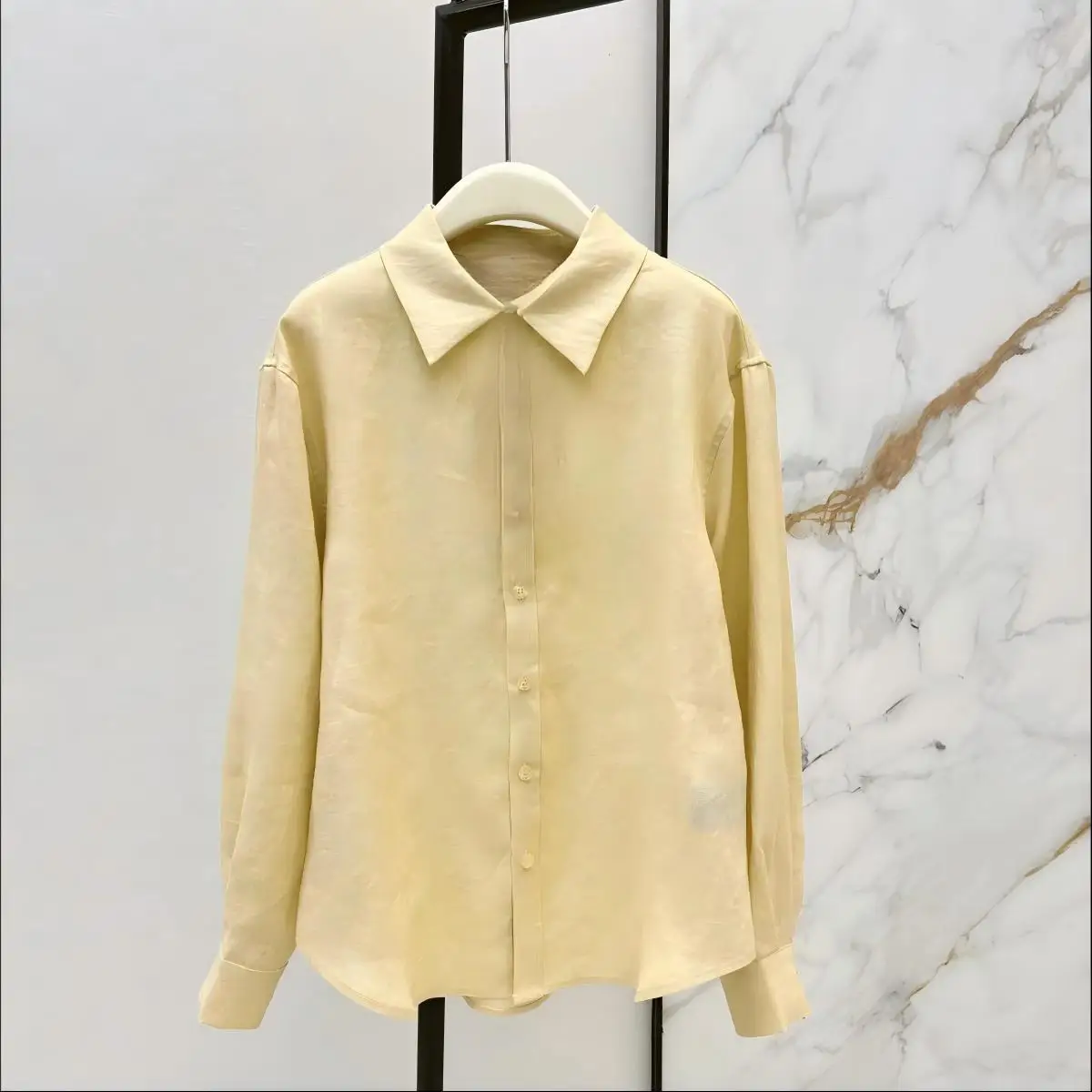 2026 high-quality women's light yellow washed linen long sleeved shirt for women--hb723