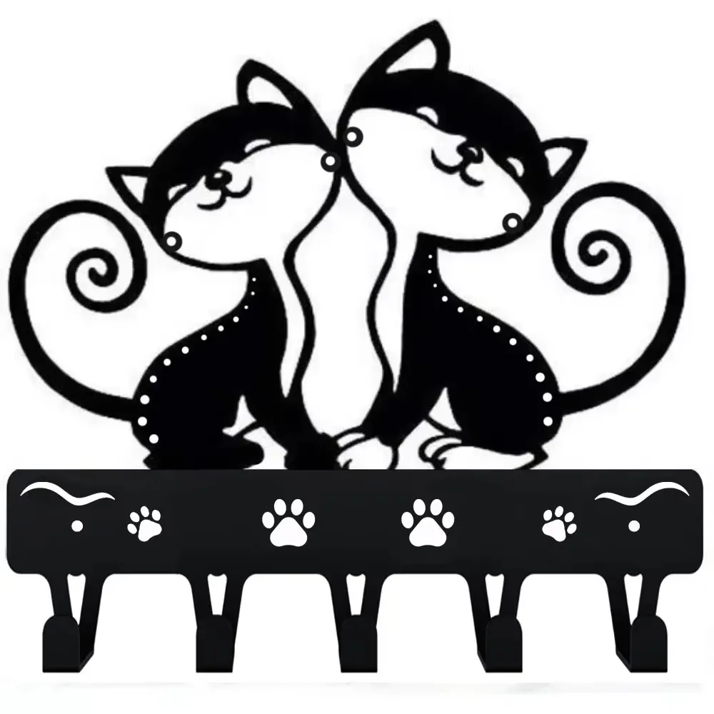 CIFBUY Twin Cats Key Rack Wall Mounted Metal Hook Artwork Cat Lovers Home Decor Hanging Organizer Entryway Gift Rustic Plaque