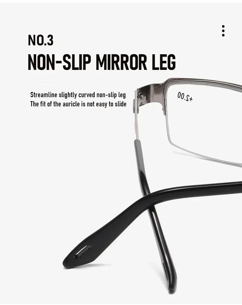 Anti Blau Licht Multifokale Photochrome Presbyopie Brille Mode Business Metall Brillen Ultra Licht Halbrahmen Lesebrille – Detail 10