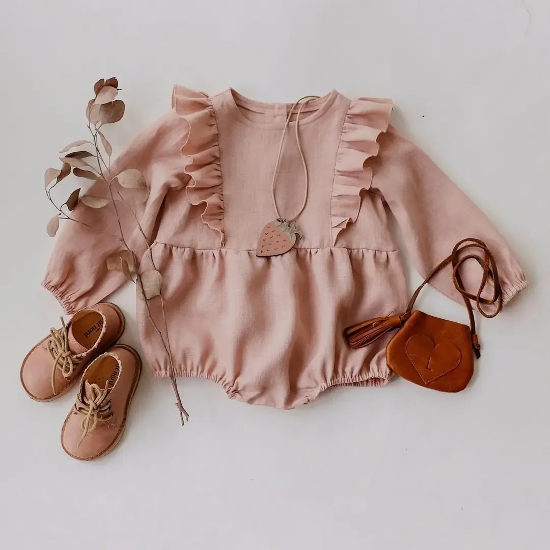 

Summer Baby Girls Romper Cotton Linen Ruffles Long Sleeve Infant Rompers Newborn Clothes Outfits Kids Onepiece Baby Clothing